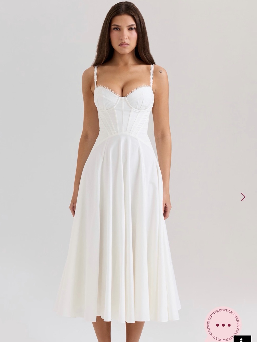 STEFFANI - White Stretch Cotton Midi Sundress